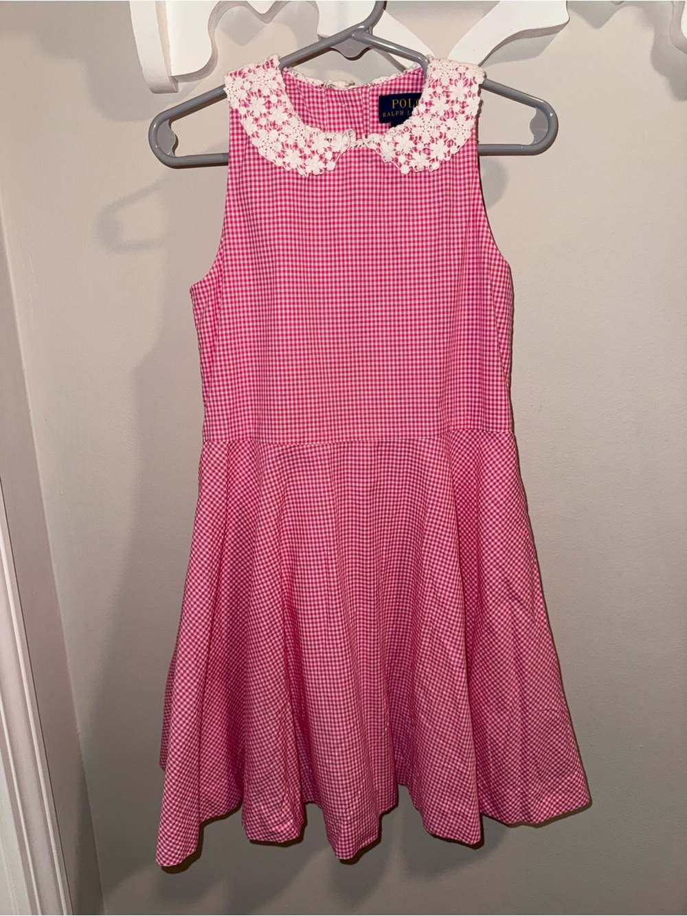 Polo by Ralph Lauren Pink Gingham Dress with Floral Peter Pan Collar